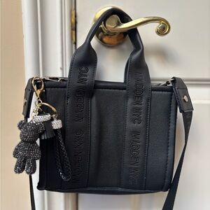 Black Mini Bag Mini Tote Satchel with Jeweled Bag Charm